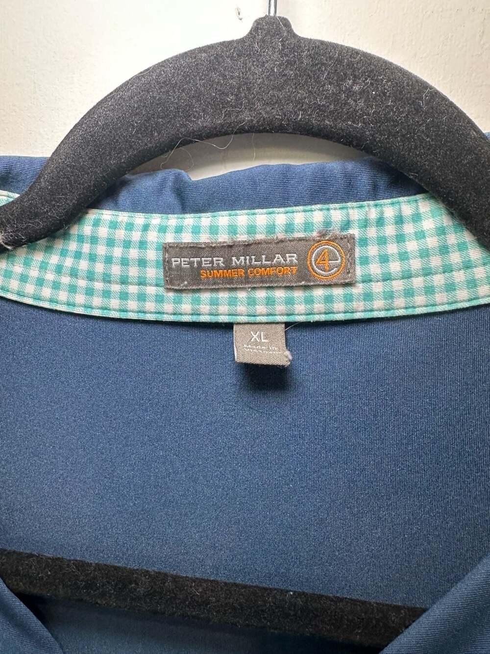 Peter Millar Summer Comfort A4 Performance Golf Polo Navy Blue XL Gingham Collar - Picture 4 of 5